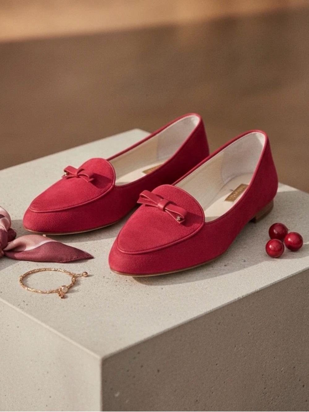 Louise et Cie Abriel Red Suede Bow Loafers - Size 8M